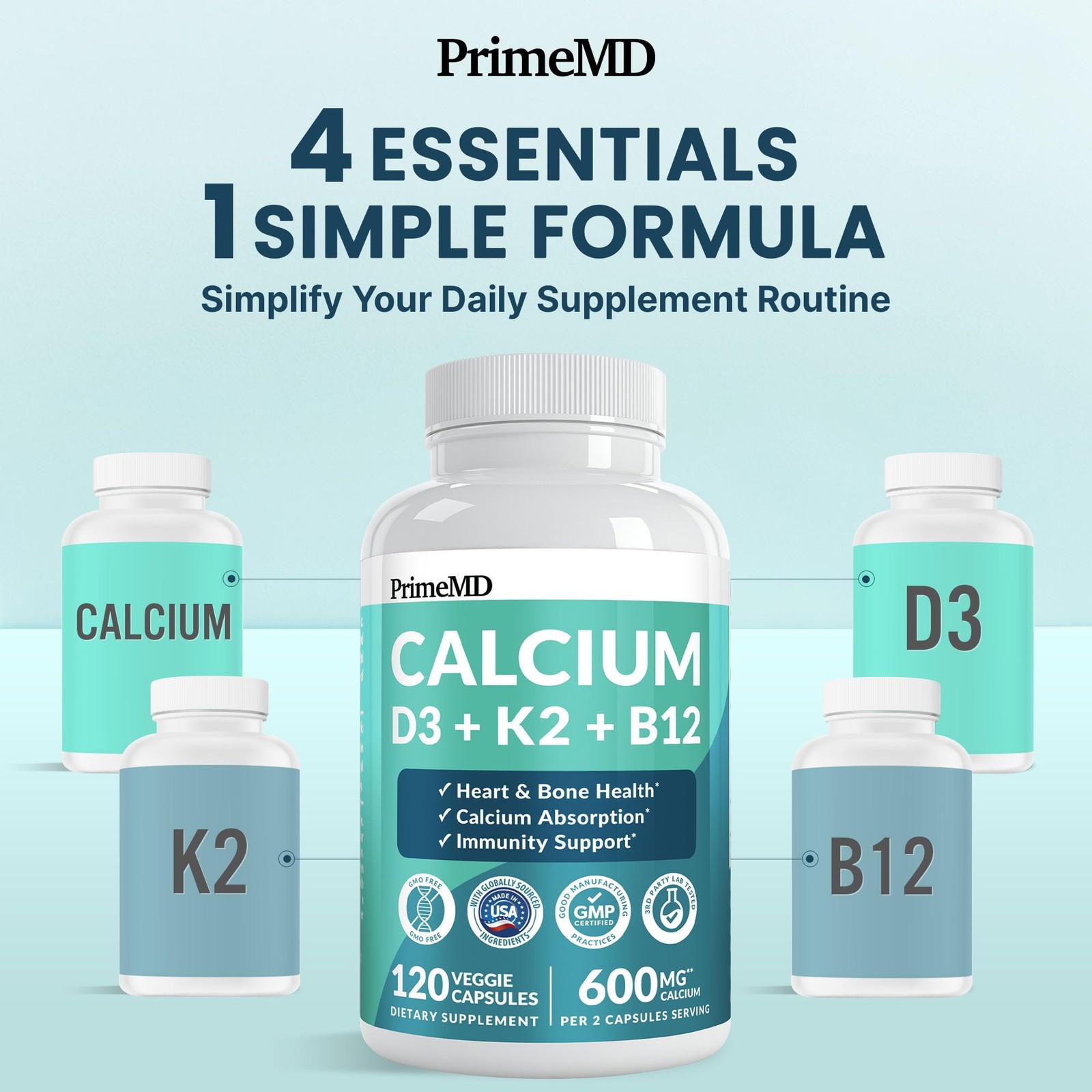 4-in-1 Calcium Supplements for Women & Men – Calcium Citrate with D3 K2 Vitam…