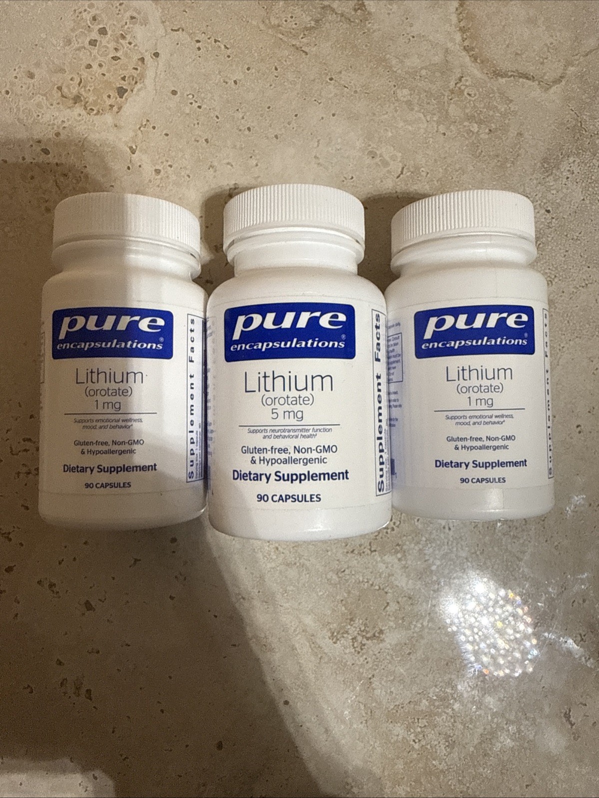 Pure Encapsulations, 3 PACK, Lithium (Orotate), 5 mg, 1mg, 1 Mg