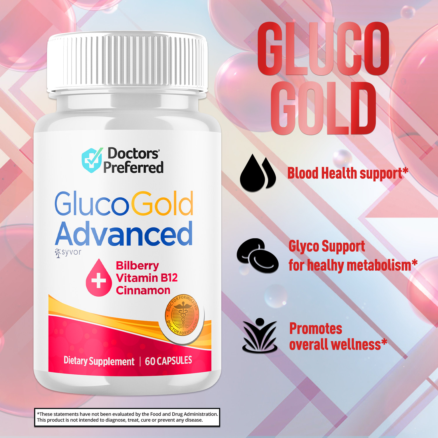 (3 Pack) Gluco Gold Blood Balance Advanced Support Glycogen Supplement 180 Caps