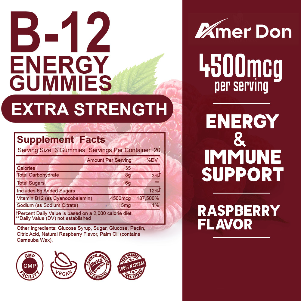Vitamin B12 Gummies 4500mcg Energy, Memory, Focus, Brain Support for Men & Women