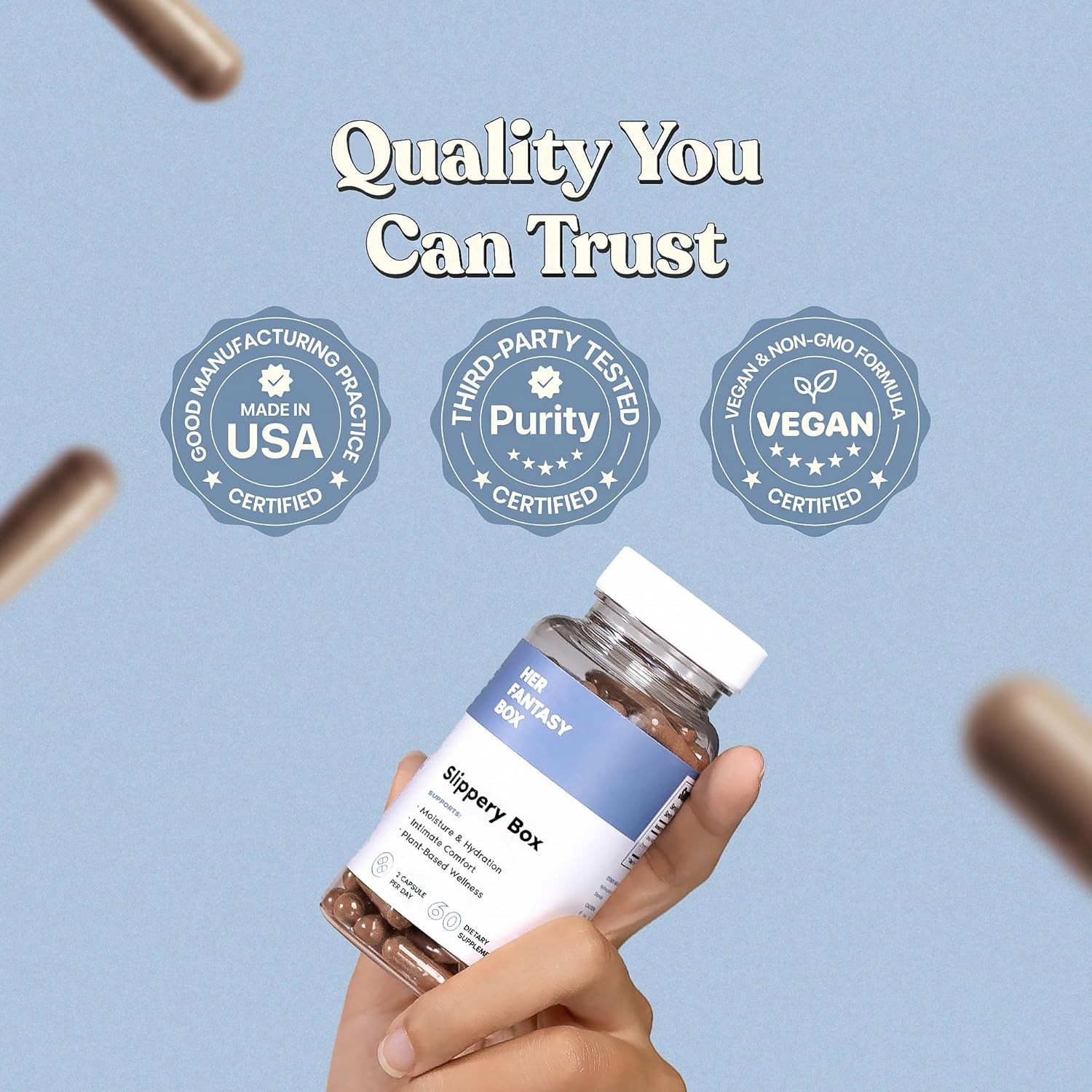 Her Fantasy Box|Slippery Box|Fast-Acting Slippery Elm Capsules 60 Vegan Capsules