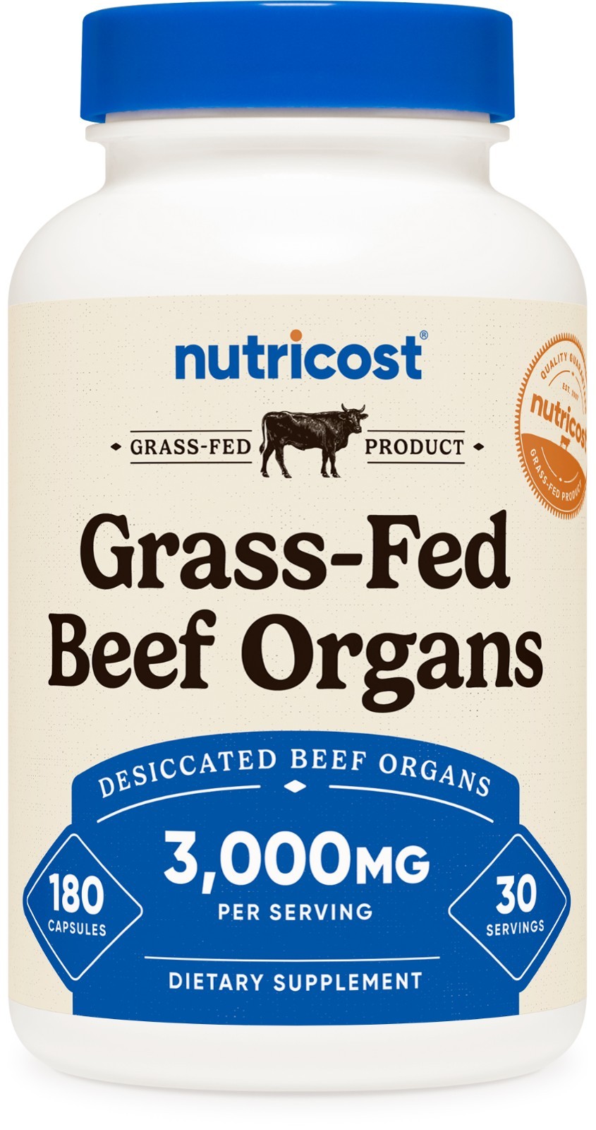 Nutricost Grass Fed Beef Organs Supplement (3,000mg) 180 Capsules – 30 Servings