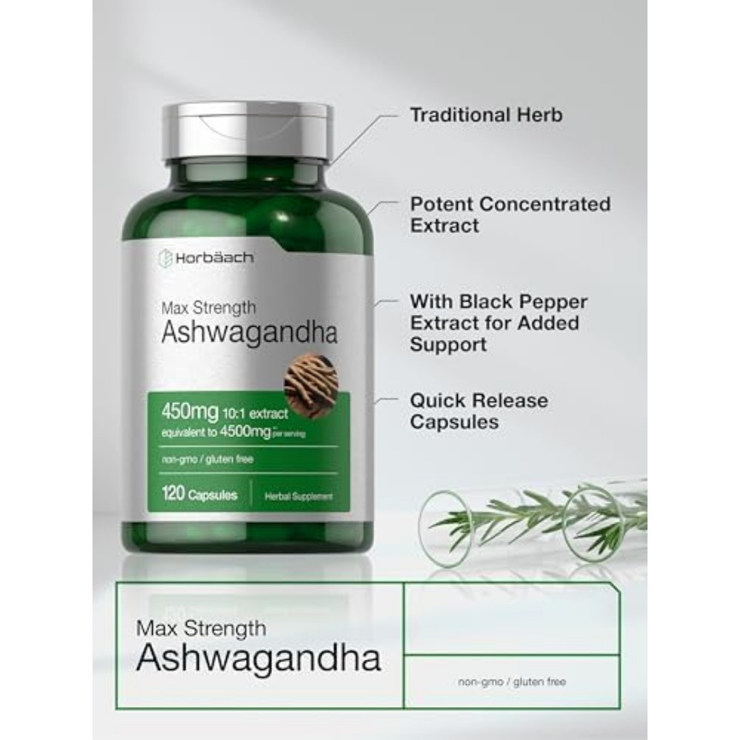 Ashwagandha Capsules | 4500 mg | 120 Count | by Horbaach