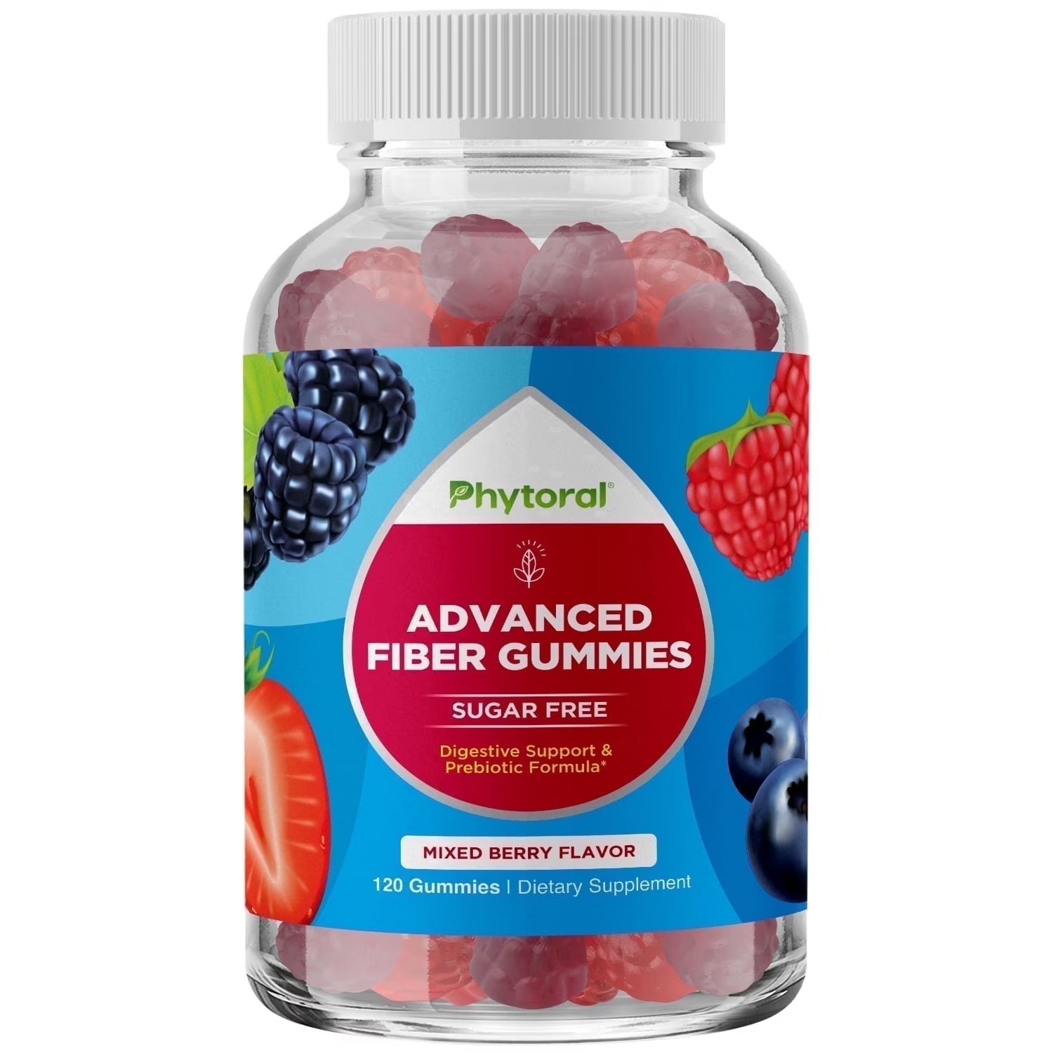 Phytoral Sugar Free Prebiotic Fiber Gummies Mixed Berry 120 Count