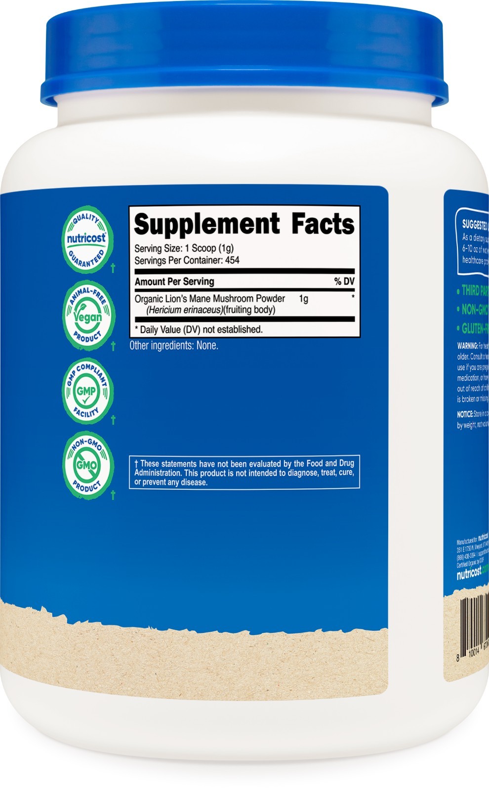 Nutricost Organic Lion’s Mane Mushroom Powder 1 LB