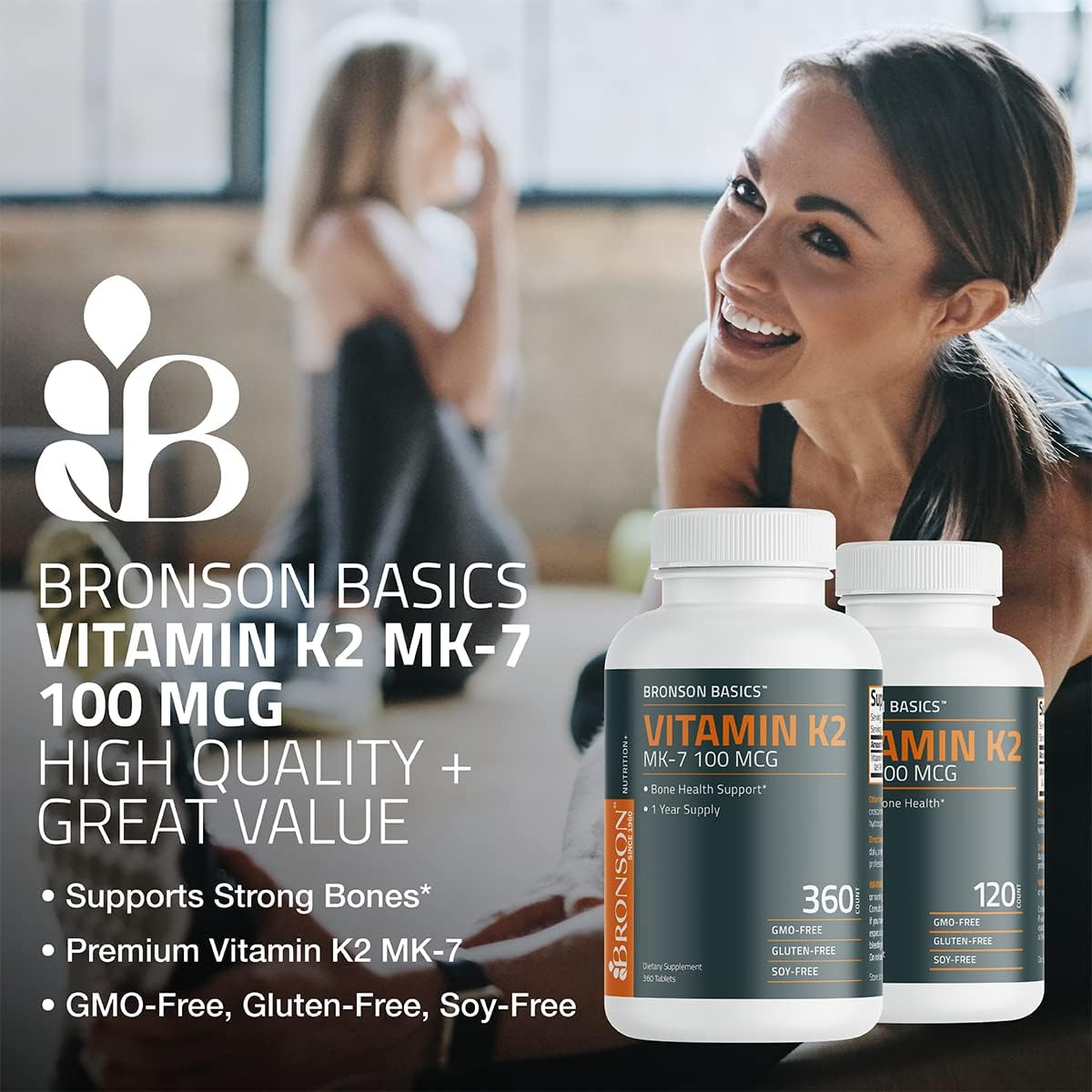 Vitamin K2 MK-7 100 MCG, K2 as MK7 Menaquinone, Bone Support Non-Gmo, 120ct, 1pk