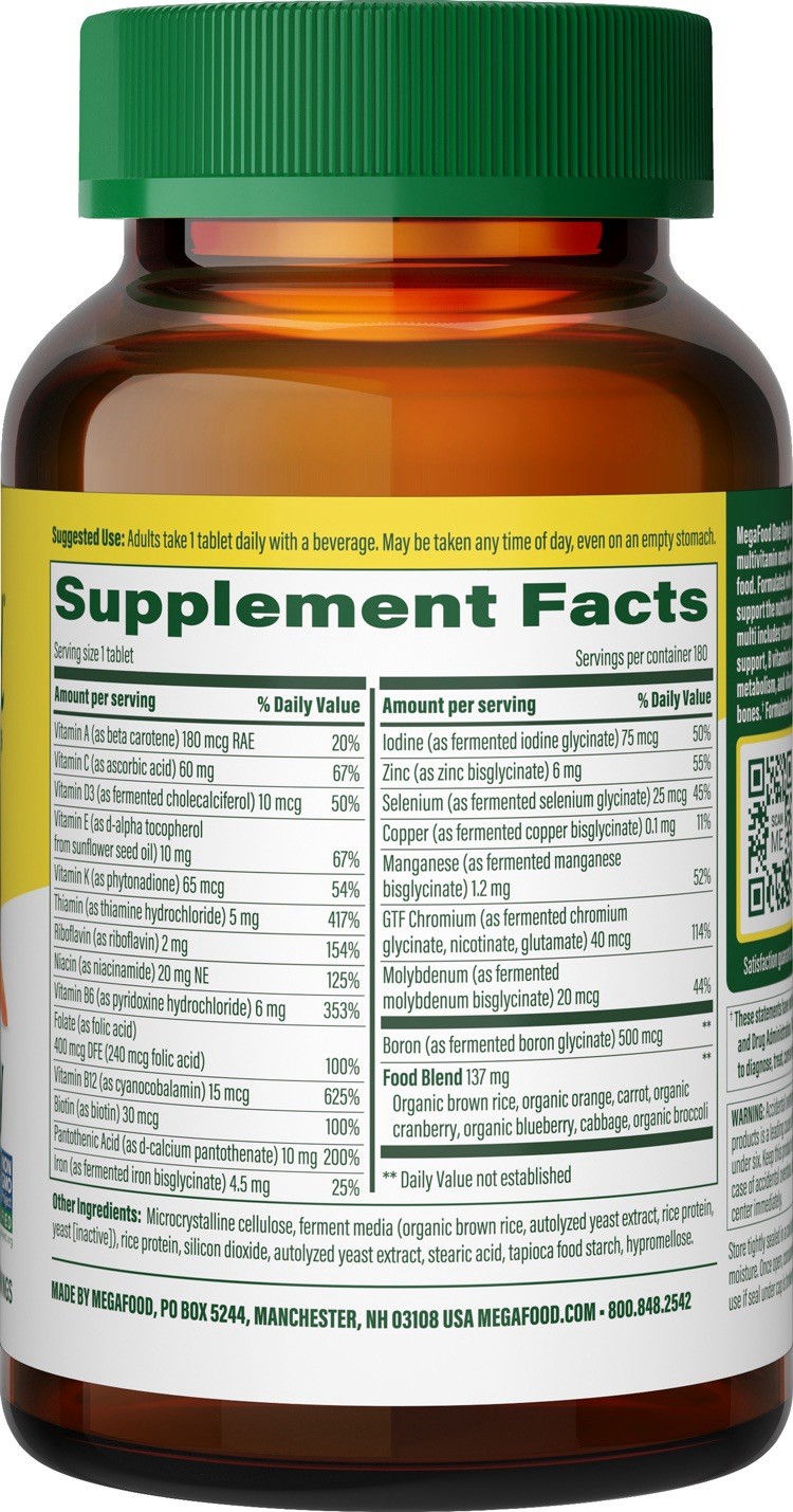 MegaFood Kosher One Daily Whole Food Multivitamin 180 Tablets- Expires 04/26