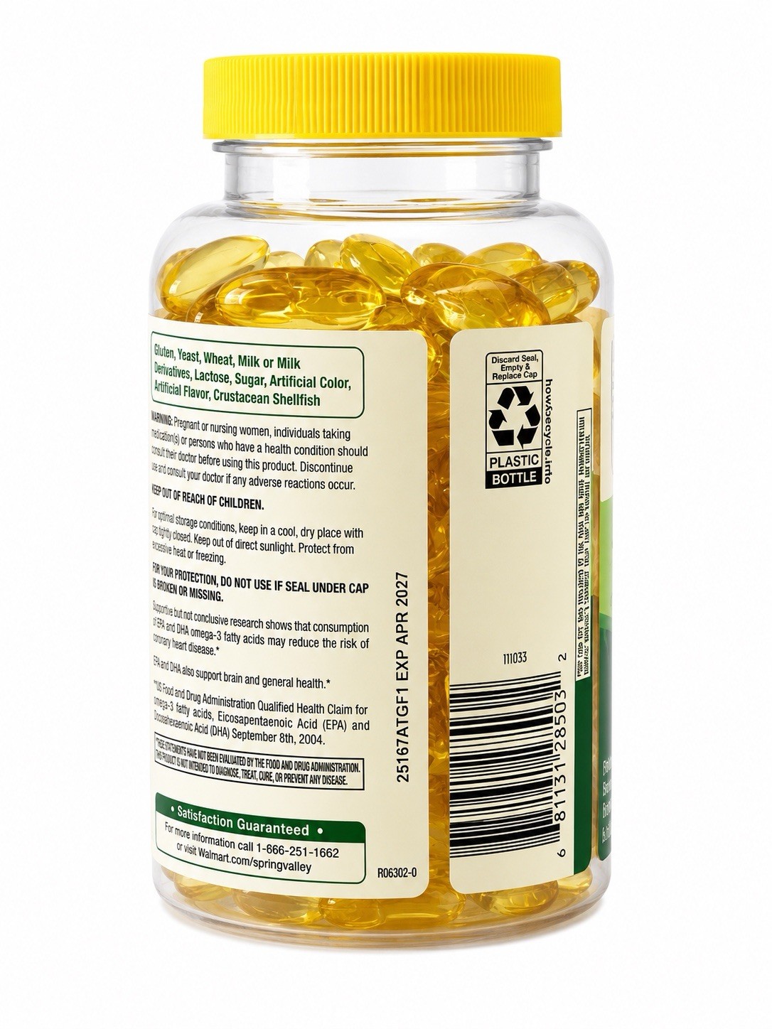 Spring Valley Omega-3 Fish Oil 1000mg 180 Softgels Lemon Flavor Exp 04/2027 New