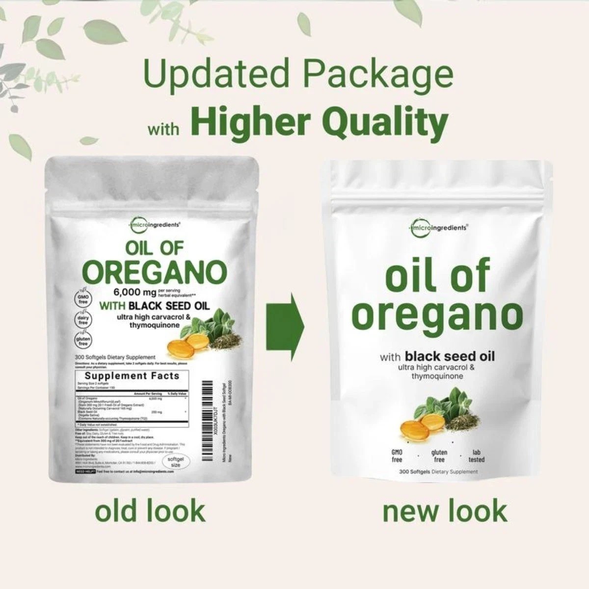 Micro Ingredients Oil of Oregano 6000mg with Black Seed Oil 300 Softgels NEW