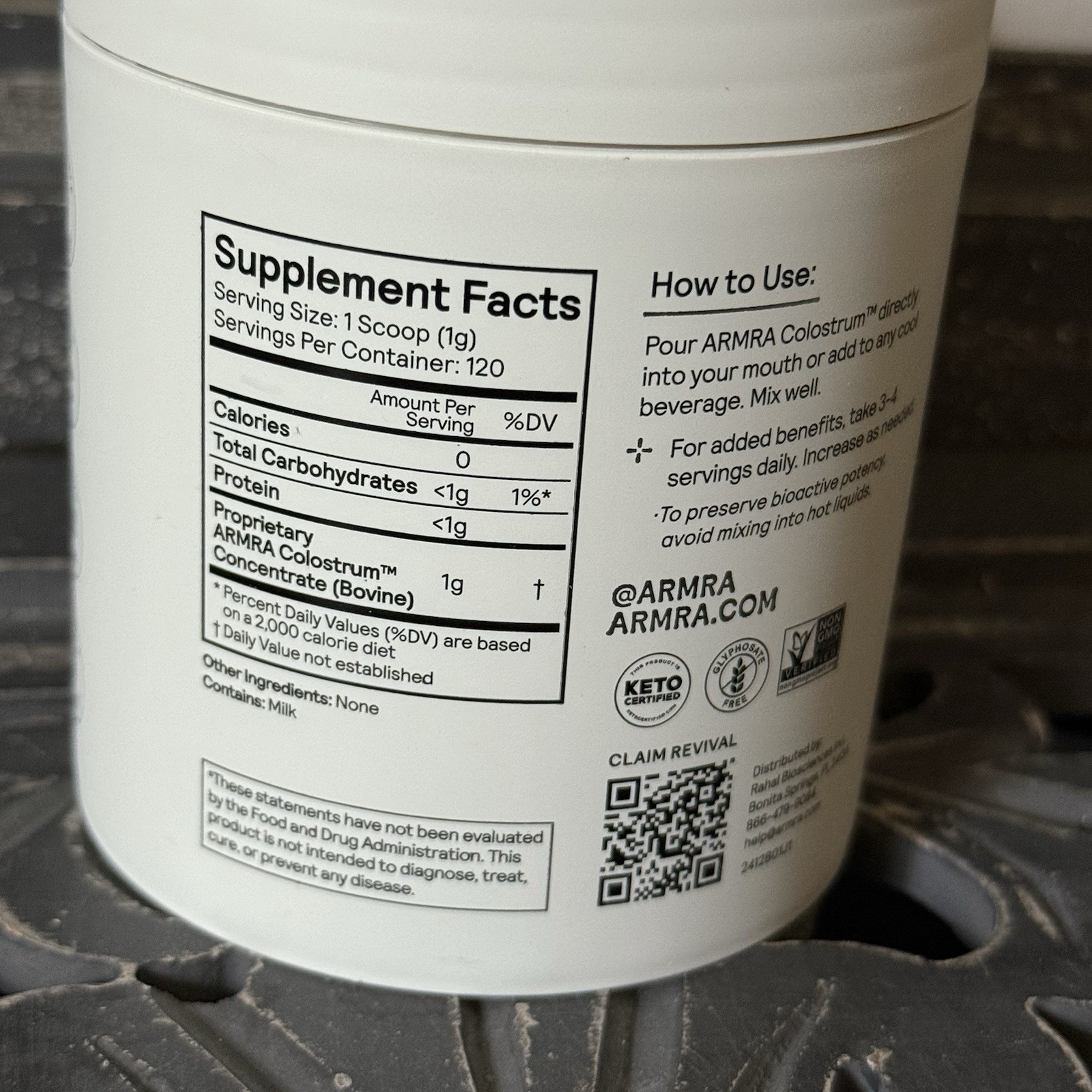 ARMRA Colostrum Health Revival Unflavored 120g Exp 07/2028 Sealed