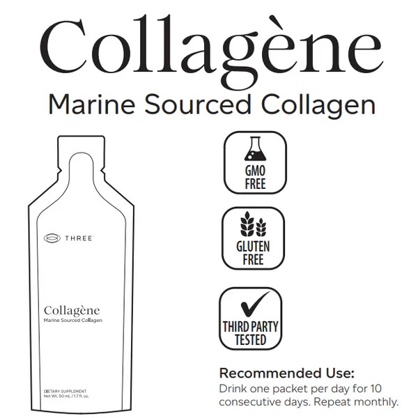 THREE Collagene Marine Collagen Drink Packets Hyaluronic Acid Biotin 10 Count