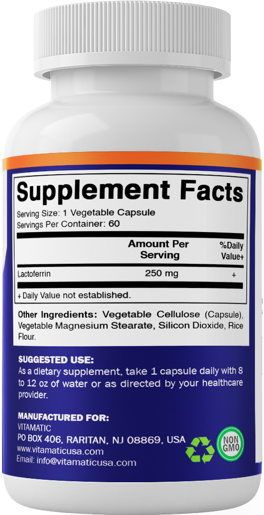 Vitamatic Lactoferrin 250mg (Apolactoferrin), 60 Vegetable Capsules