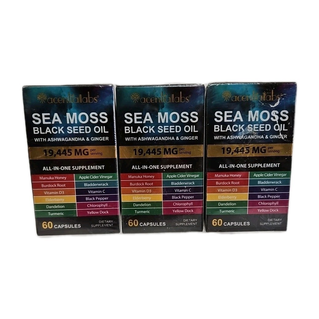 Sea Moss & Black Seed Oil Turmeric & Ashwagandha 60ct 3 Pack Exp 06/2027