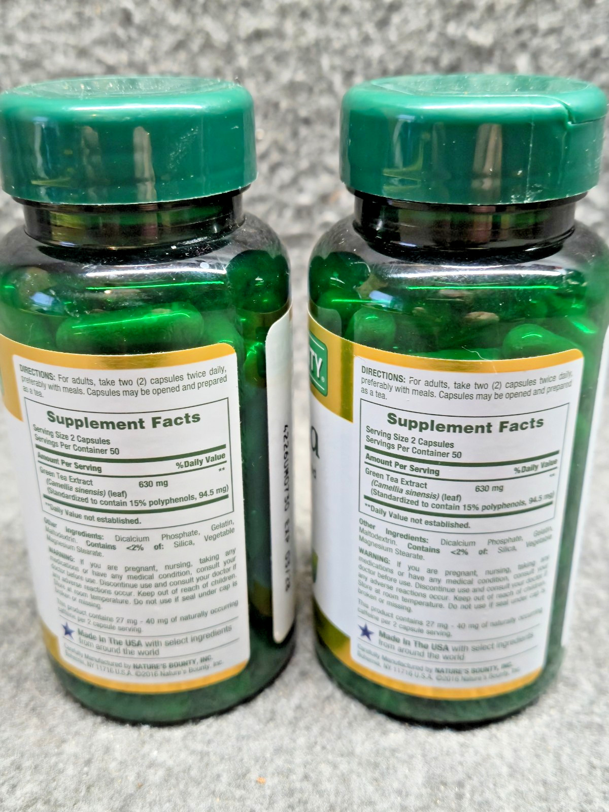 2 Pk Nature Bounty Green Tea Capsules 315 mg 100 Ct. Herbal Supplement Exp 3/28