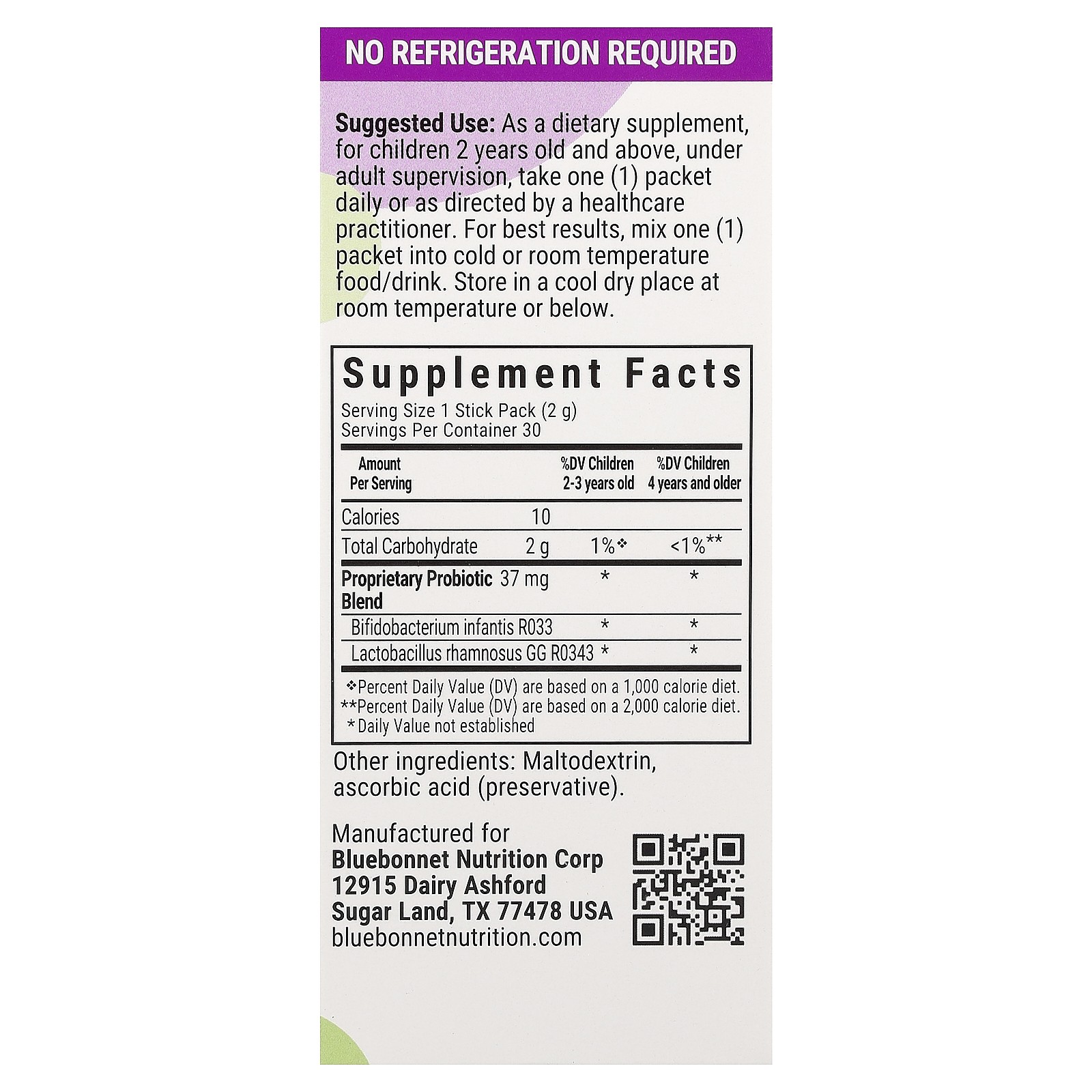 Kids, Probiotic, Ages 2+, Unflavored, 30 Stick Packs, 0.07 oz (2 g) Each