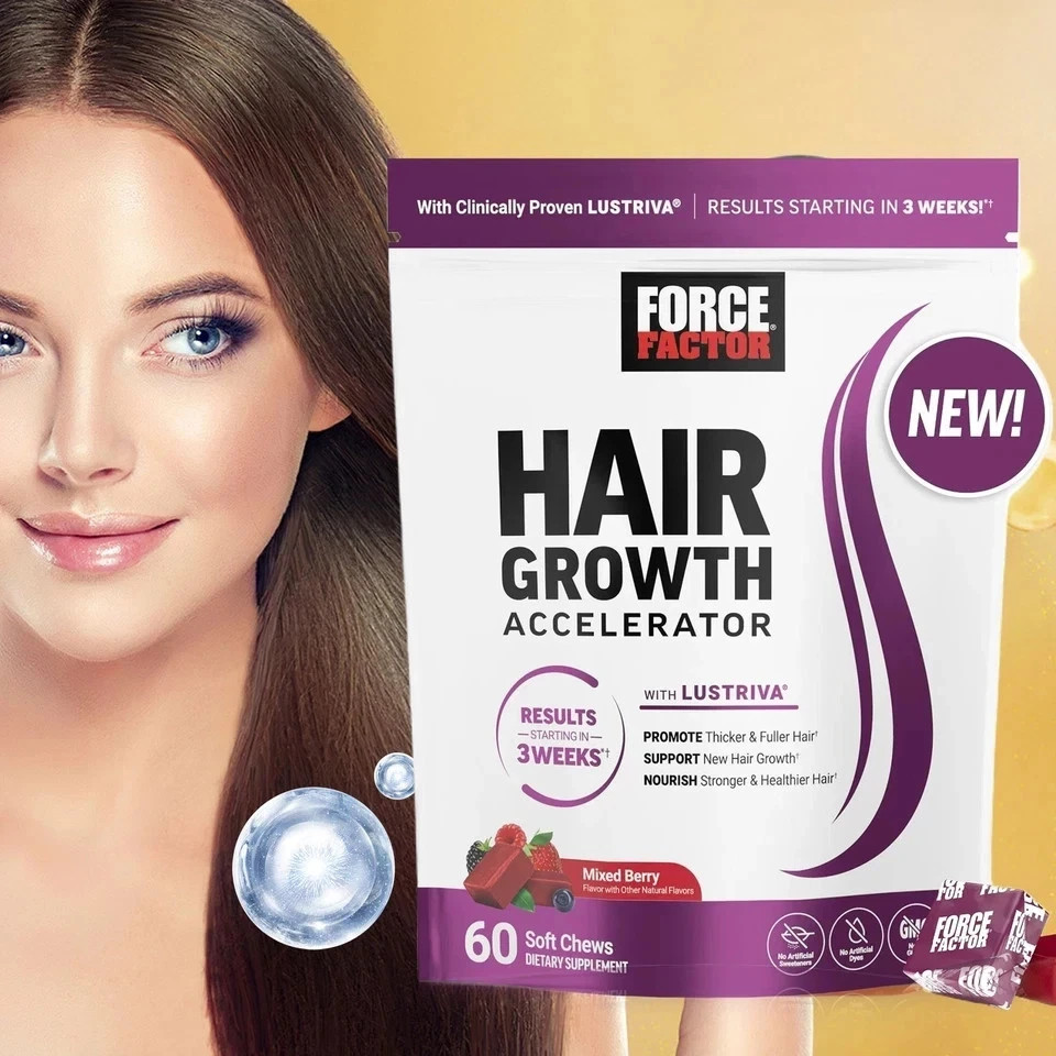 Force Factor Hair Growth Accelerator, Mixed Berry, 60 Soft Chews Free Shipping ！