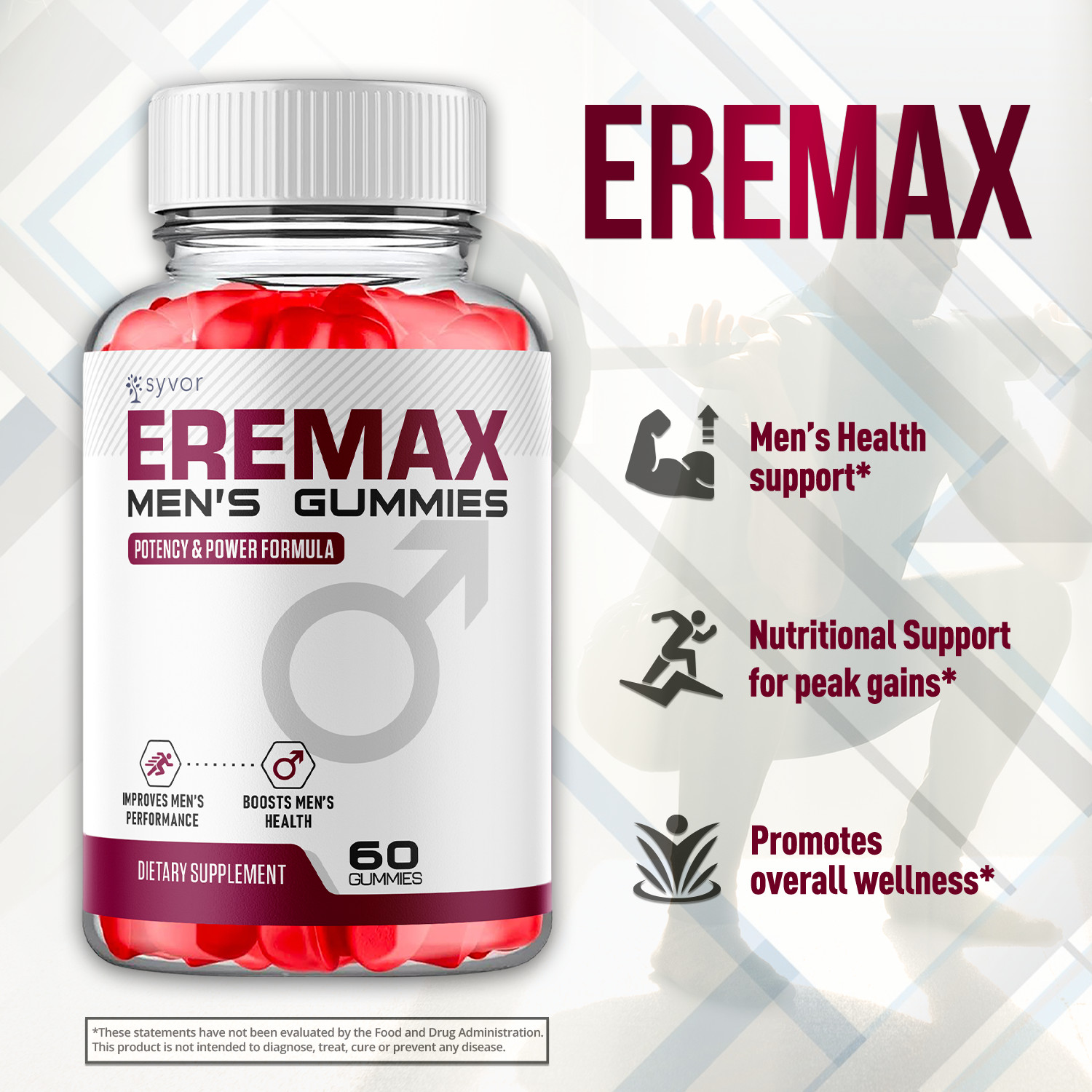 (1 Pack) Eremax Gummys Advanced Male Support Formula Ere Max Vitamin 60 Gummies