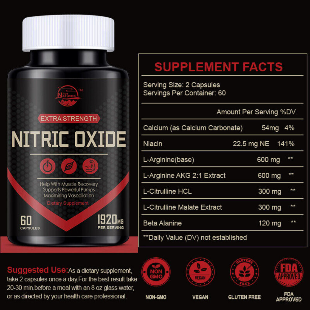 1/2/4 Bottle Nitric Oxide Complex 1920mg L-Arginine Muscle Pump Growth Pills