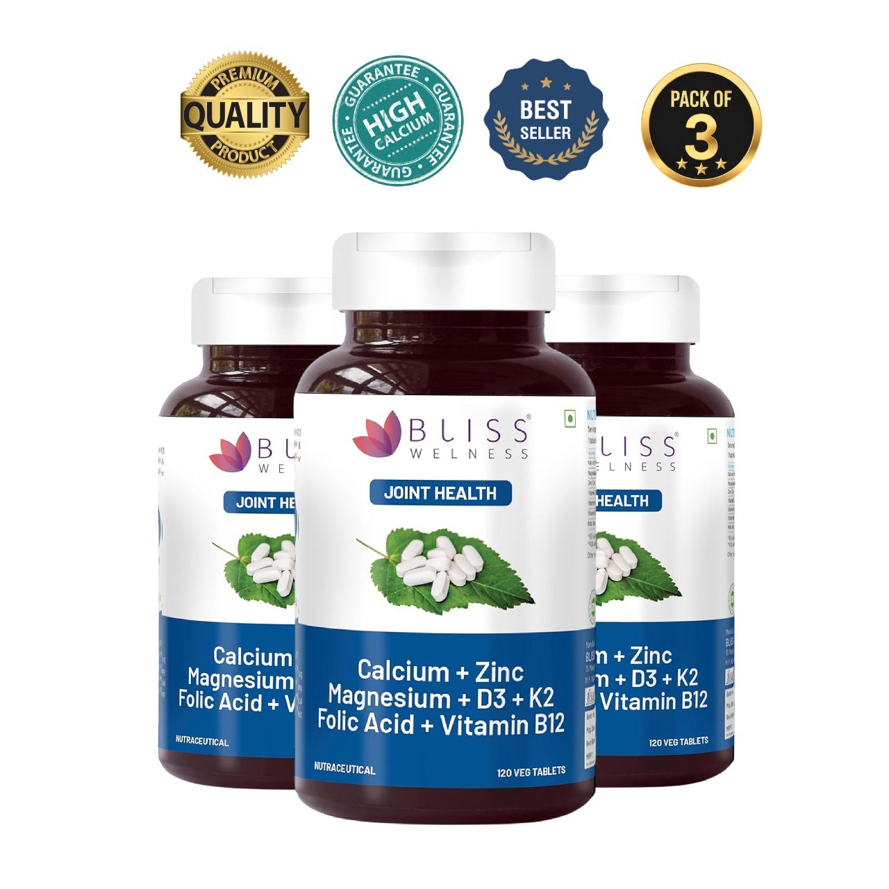 Bliss Wel.ness Calcium Magnesium Zinc 120 Tabs Pack of 3