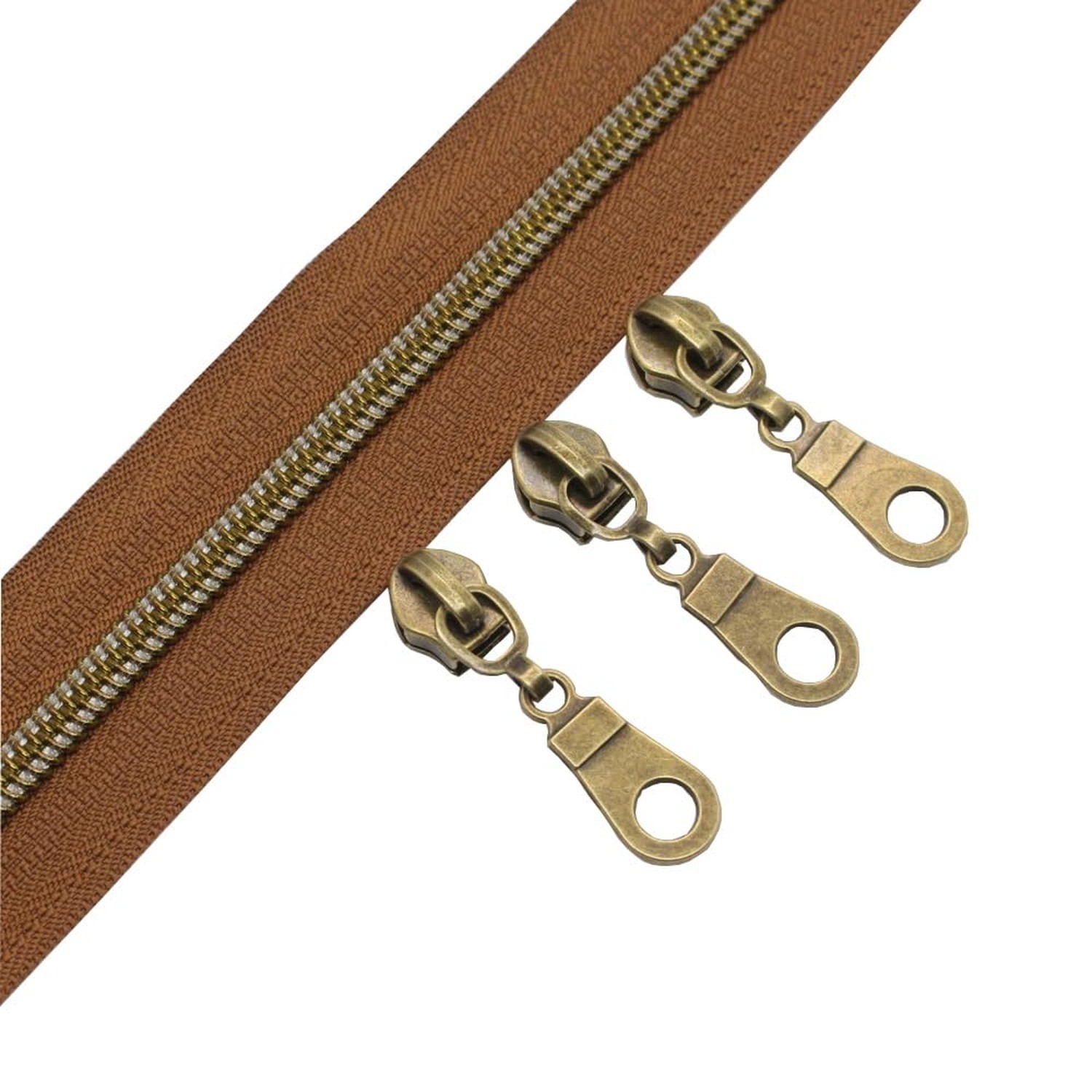 YaHoGa #5 Antique Brass Metallic Nylon Coil Zippers by The Yard Bulk Brown Ta…