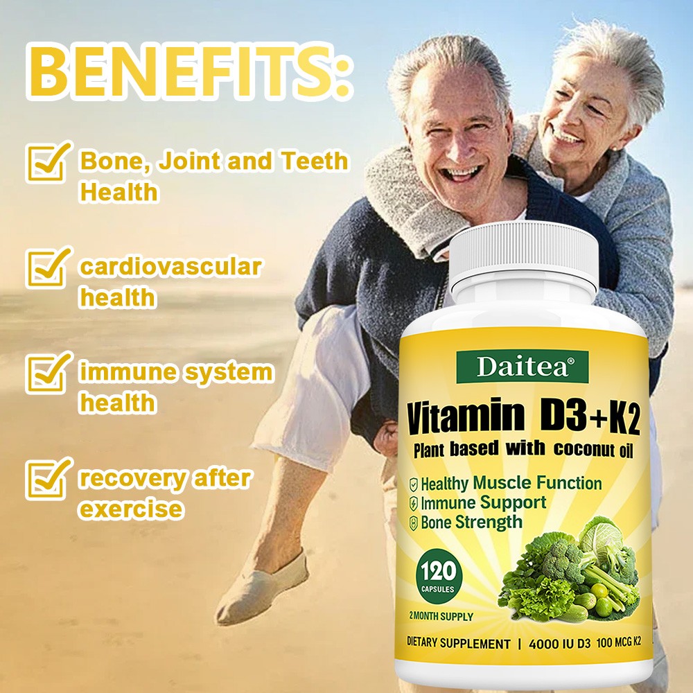 Vitamin D3+K2 Plant Based With Coconut Oil Bone Strength 30/60/120 Capsules