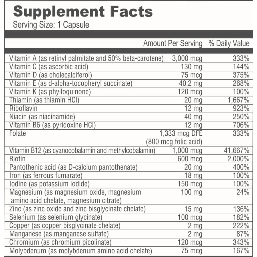 BariatricPal Multivitamin ONE “1 per Day!” Veggie Capsule with 18mg Iron