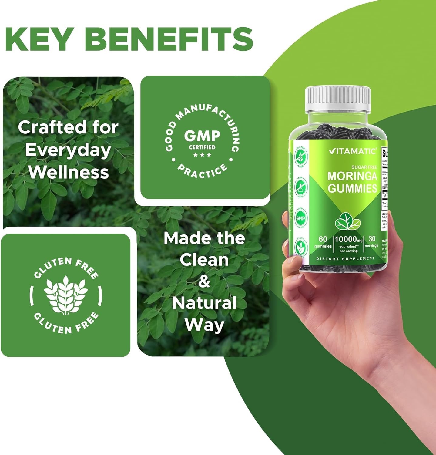 2 BOTTLES-NEW LUXRY Vitamatic Sugar Free Moringa Gummies – 10,000 mg 60 Count