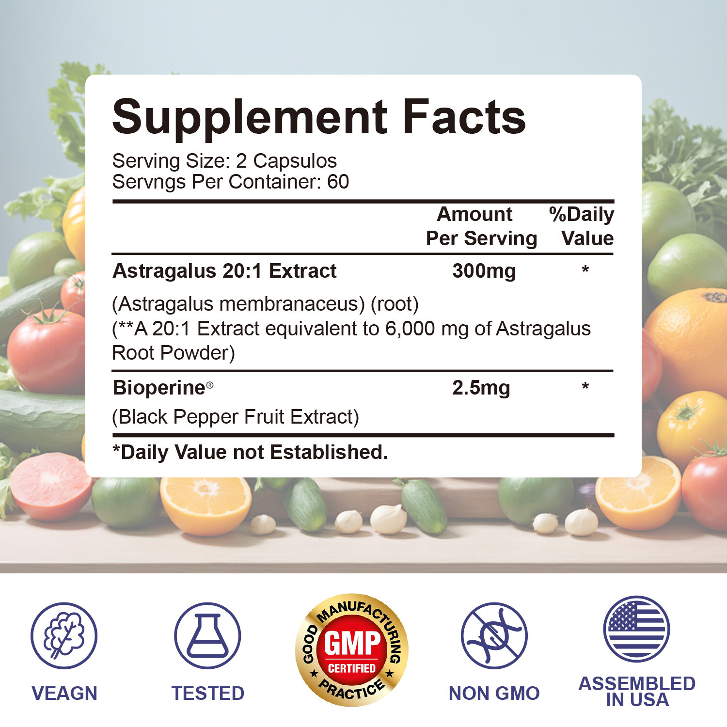 Astragalus Capsules 6000mg – Bioperine, Enhance Energy & Endurance Immune System