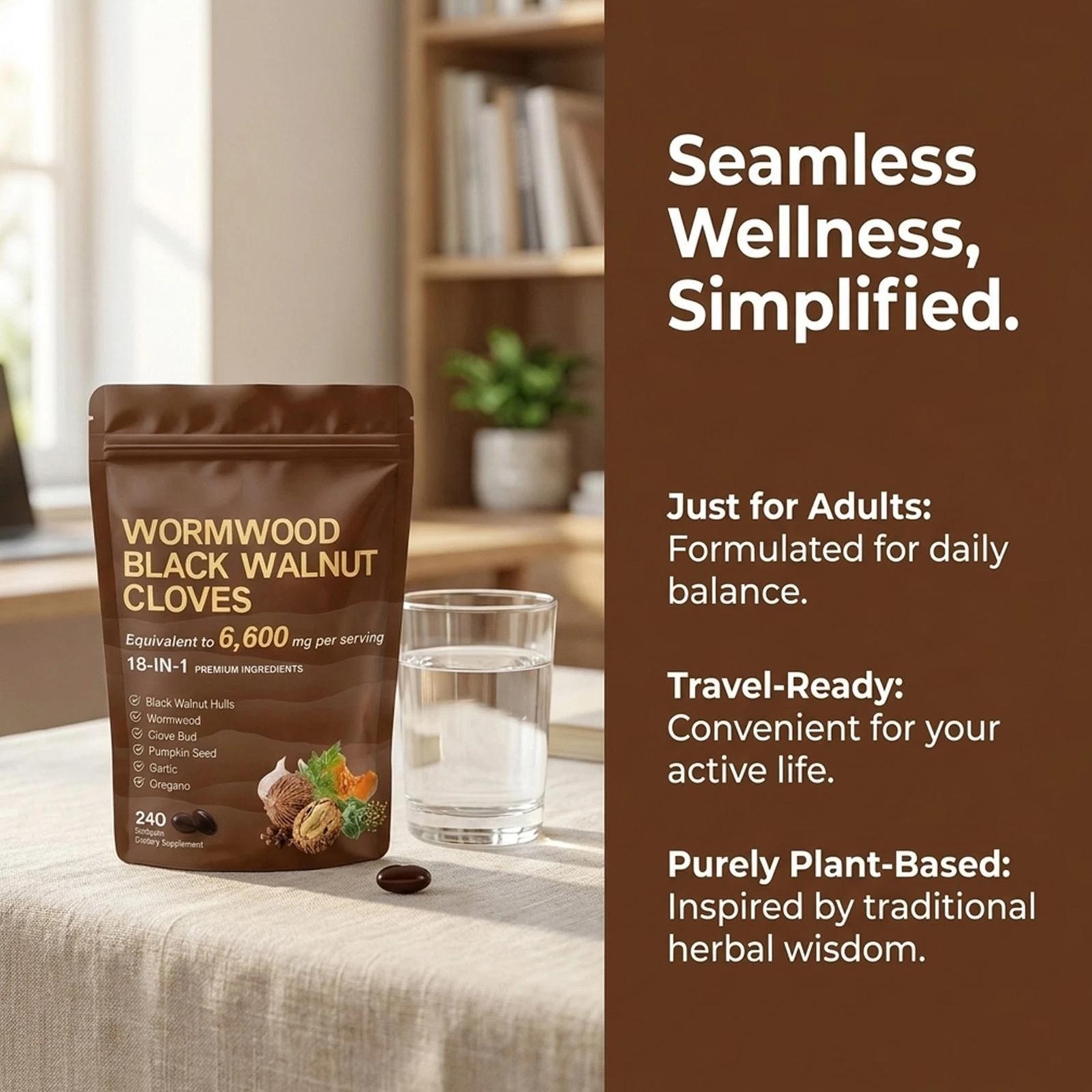 Holior Wormwood Black Walnut Clove Herbal Supplement 240 Softgels