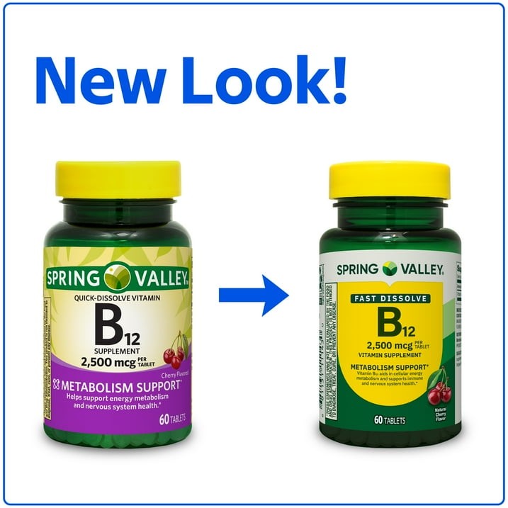 Spring Valley Vitamin B12 2500mcg Quick Dissolve Cherry Tablets, 60 Count