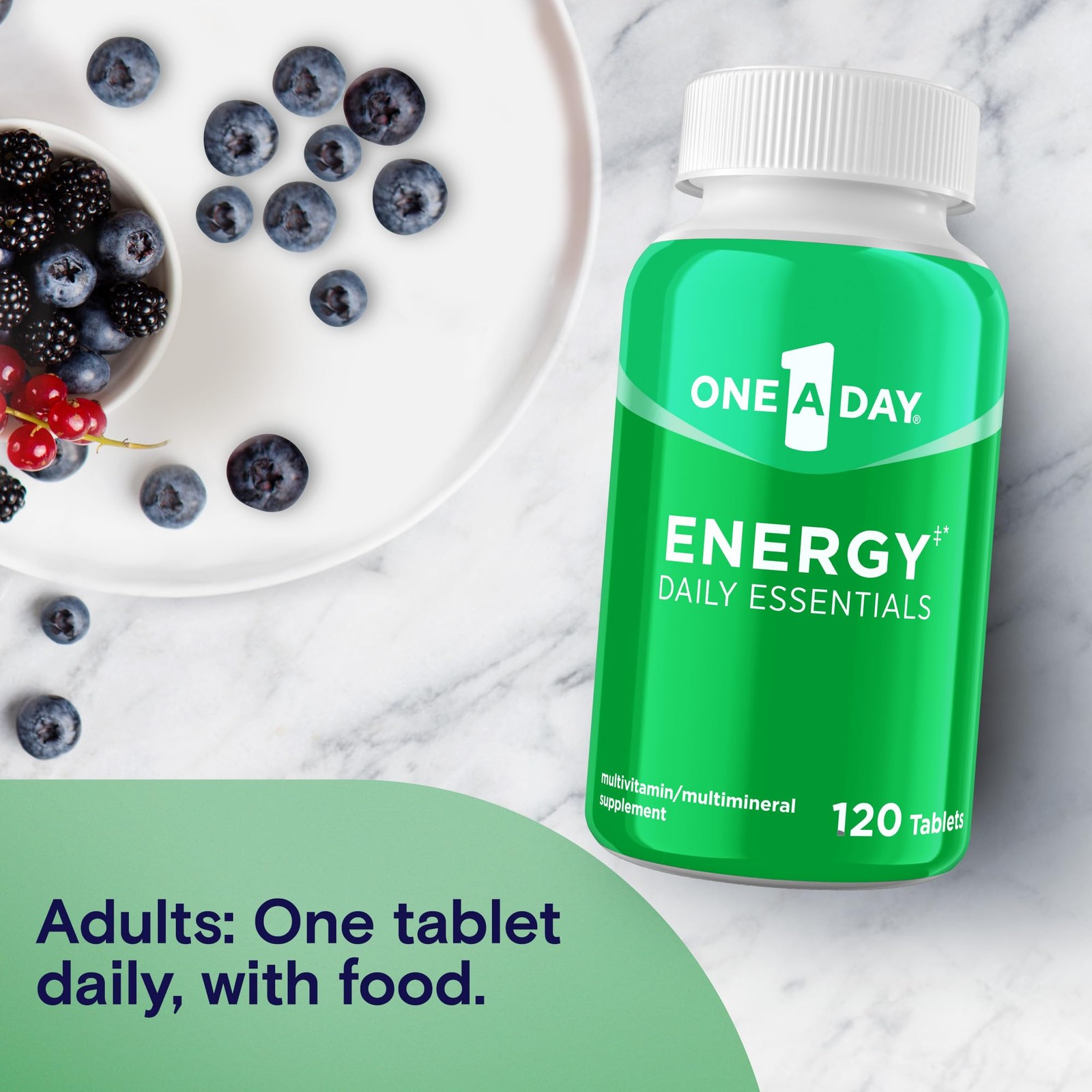 One A Day Energy Daily Essentials Multivitamin, 120 Count (Pack of 1), Green