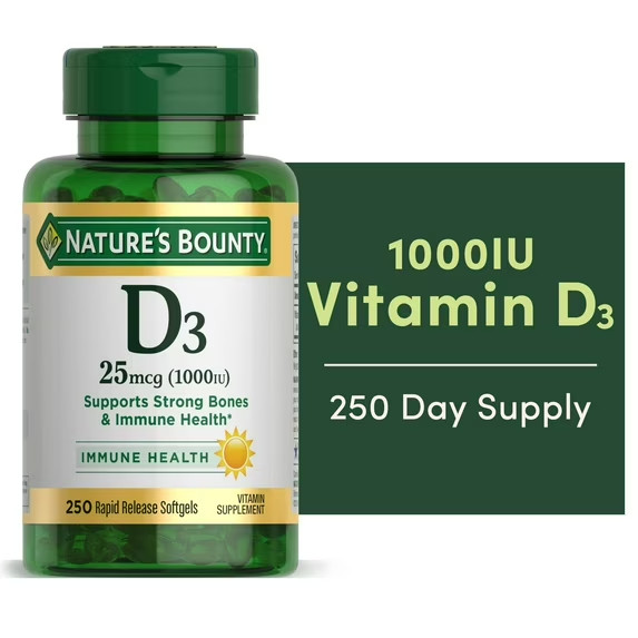 Nature’s Bounty Vitamin D3 1000 IU Softgels 250 Count Immune Support and Bone…