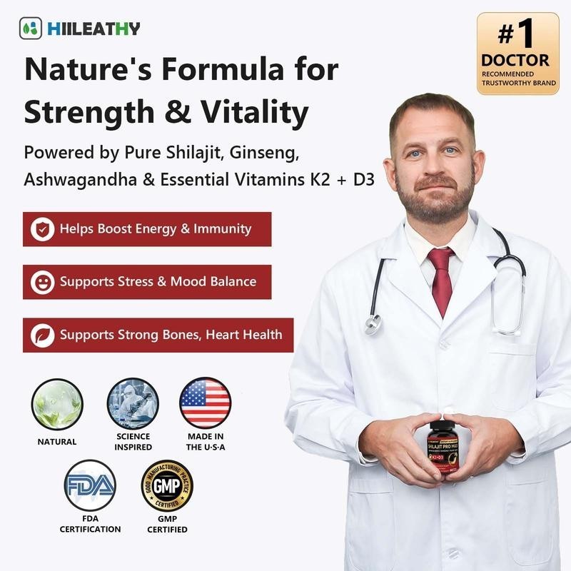 HIILEATHY Shilajit PRO MAX Supplements-Ashwagandha,Boost Energy,Provide Vitality