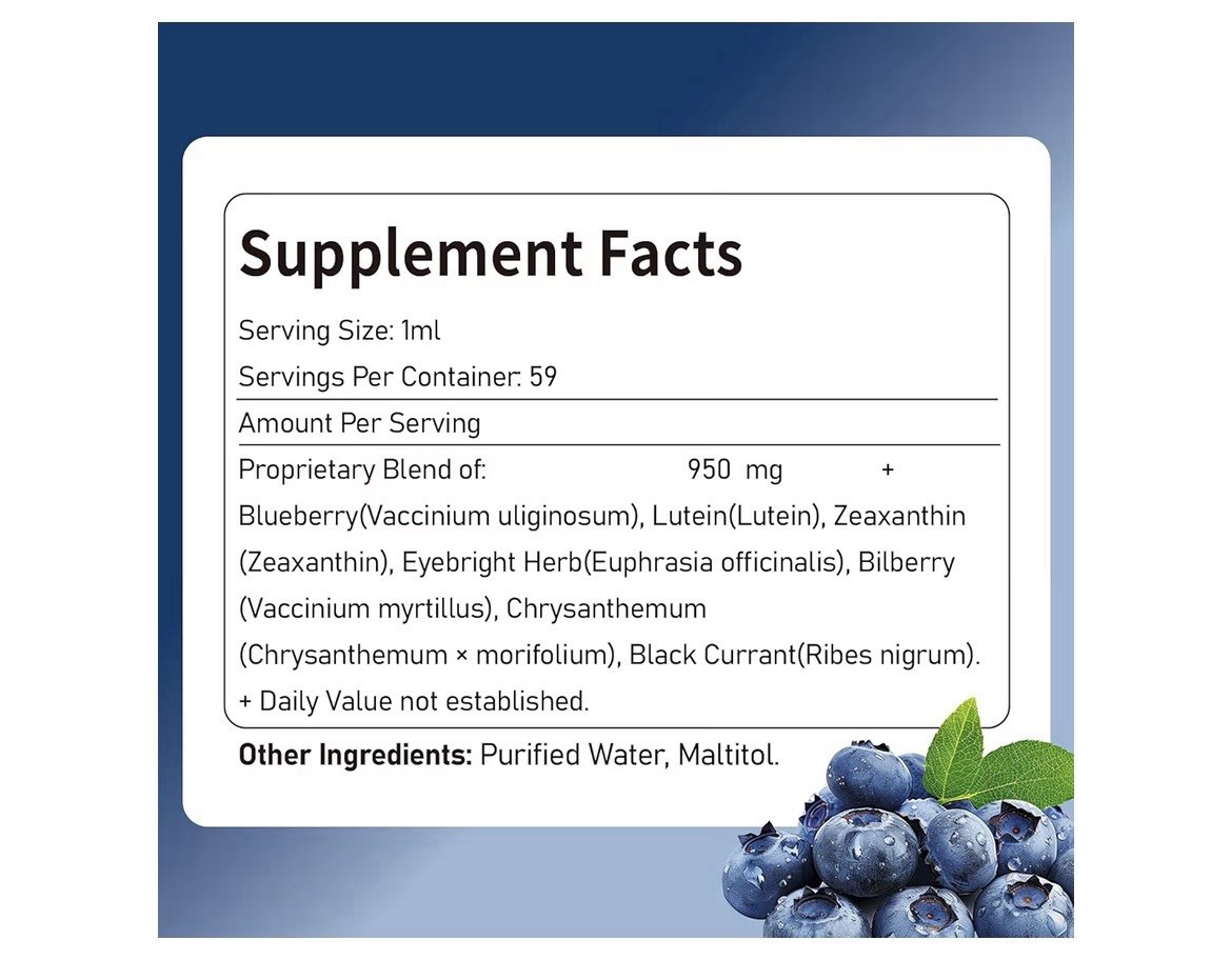 Blueberry Extract Supplement for Eye Health, 7-In-1 Formula Herbal Drops Support