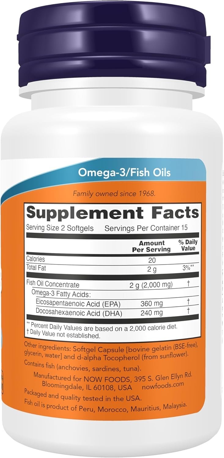 NOW Foods Supplements, Omega-3 180 EPA / 120 DHA, Molecularly Distilled, Cardiov