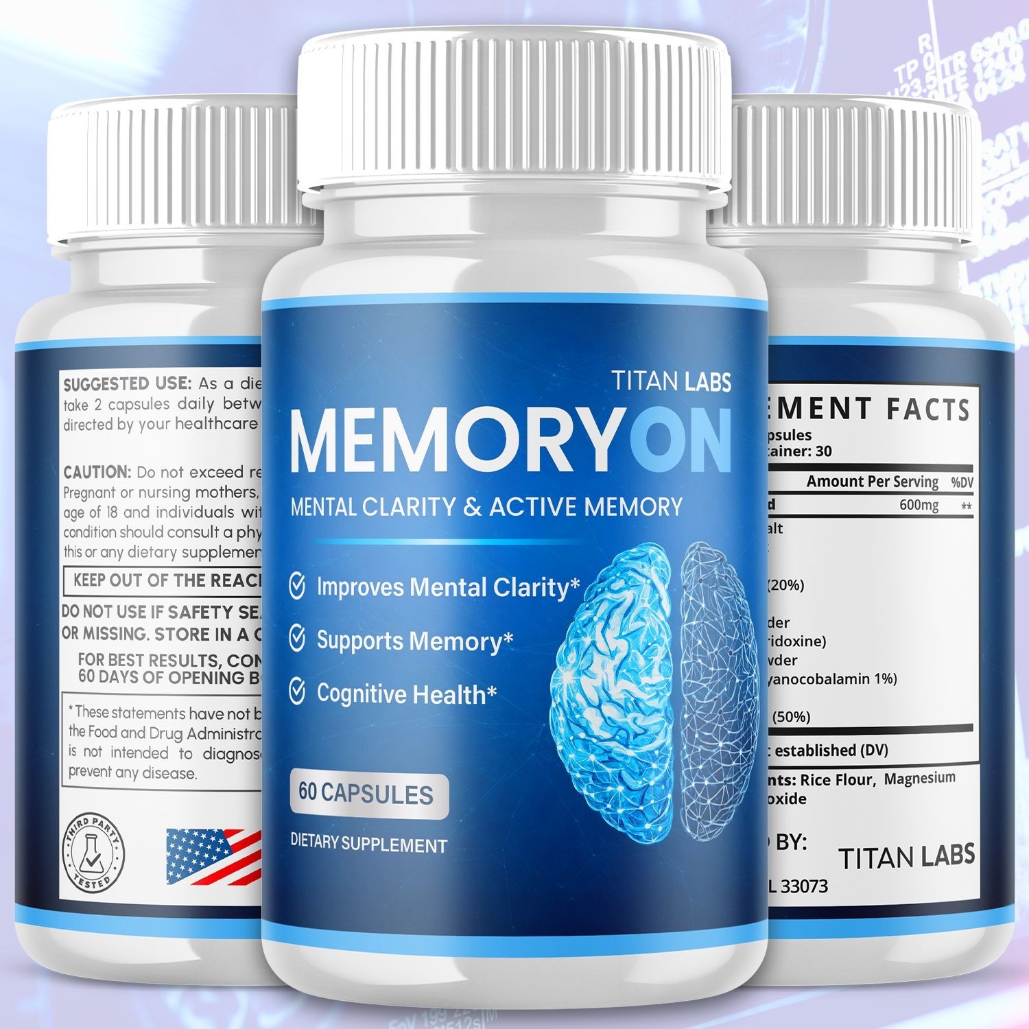 (5 Pack) MemoryOn Pill Nootropic Natural Brain Supplement Memory On 300 Capsules
