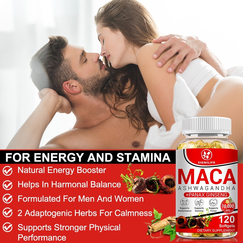 Organic Maca Root + Panax Ginseng 10000mg, Peruvian Maca Extract for Men & Women