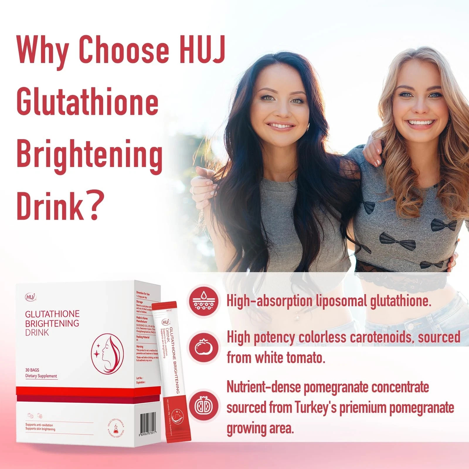 HUJ Glutathione Brightening Drink Liposomal Liquid Glutathione Skin Radianc…