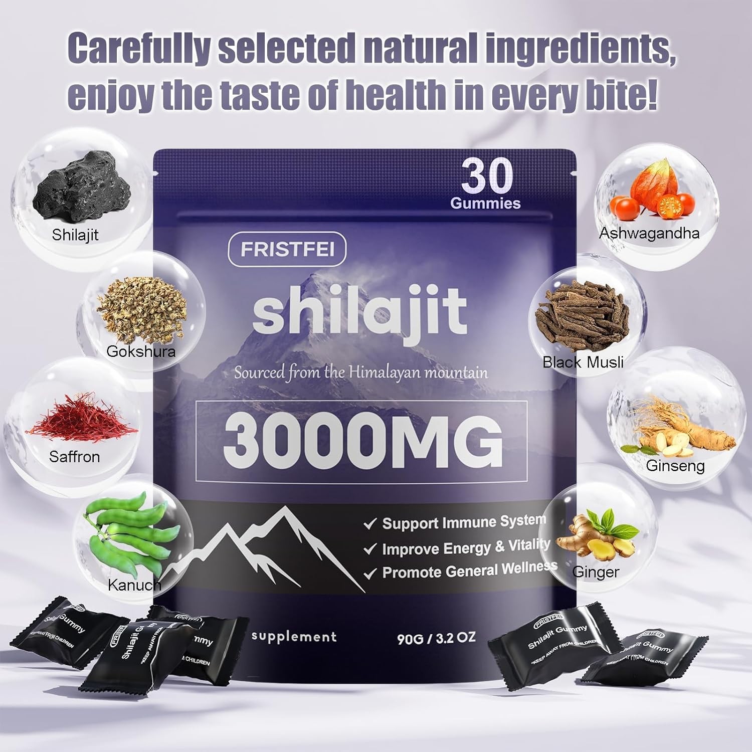 UltimaPeak Pure Himalayan Shilajit Gummies with 30 Count (Pack of 1)