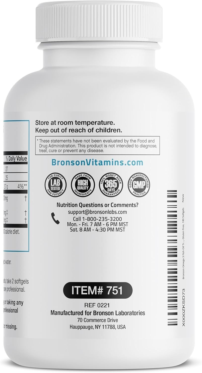 Omega 3 Fish Oil Triple Strength 2720 mg, High EPA 1250 mg DHA 488 mg, Non-GM…