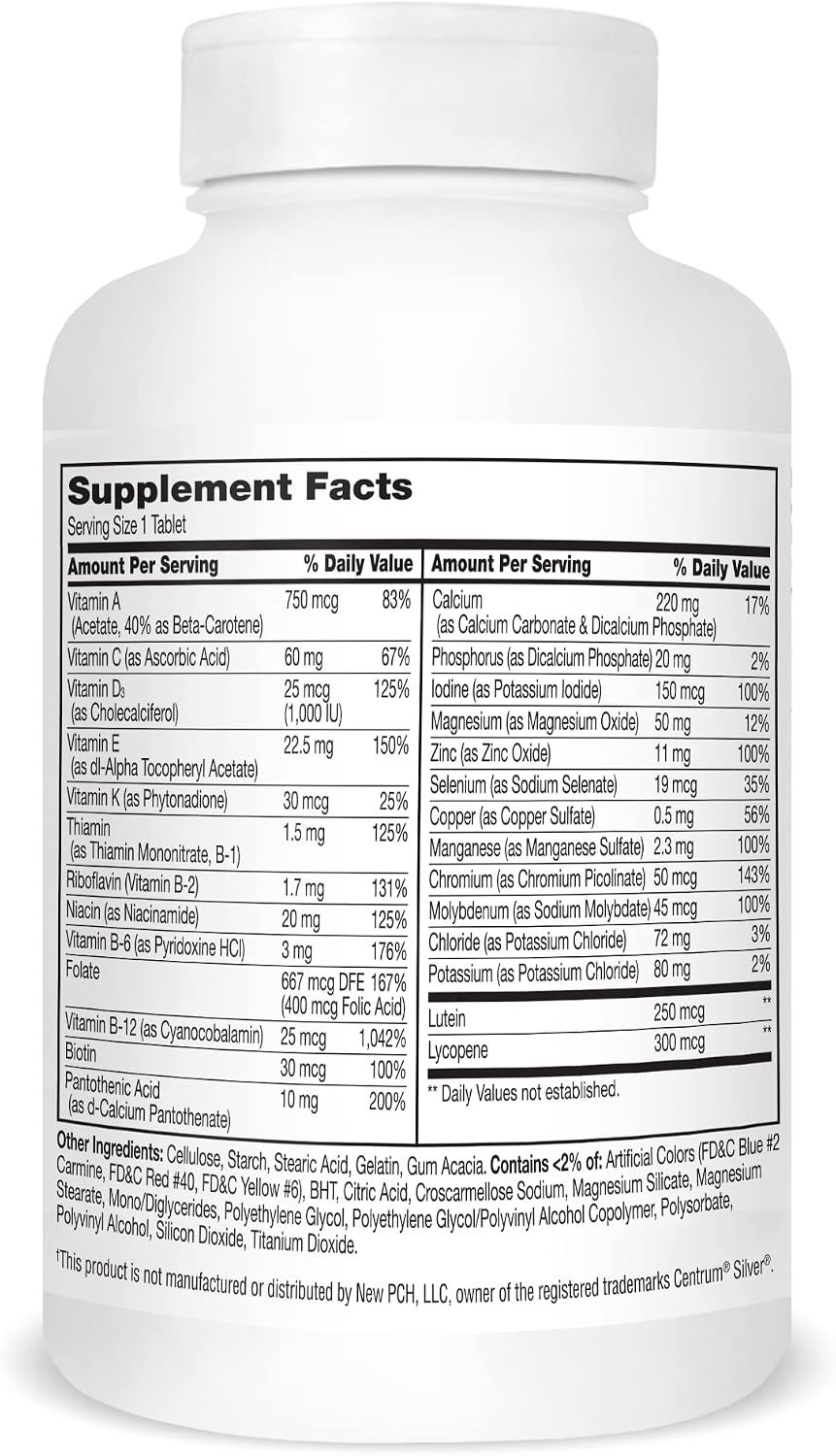 Economy Pack of 2 Sentry Senior Tablets, Gluten-Free Daily Vitamins for 9