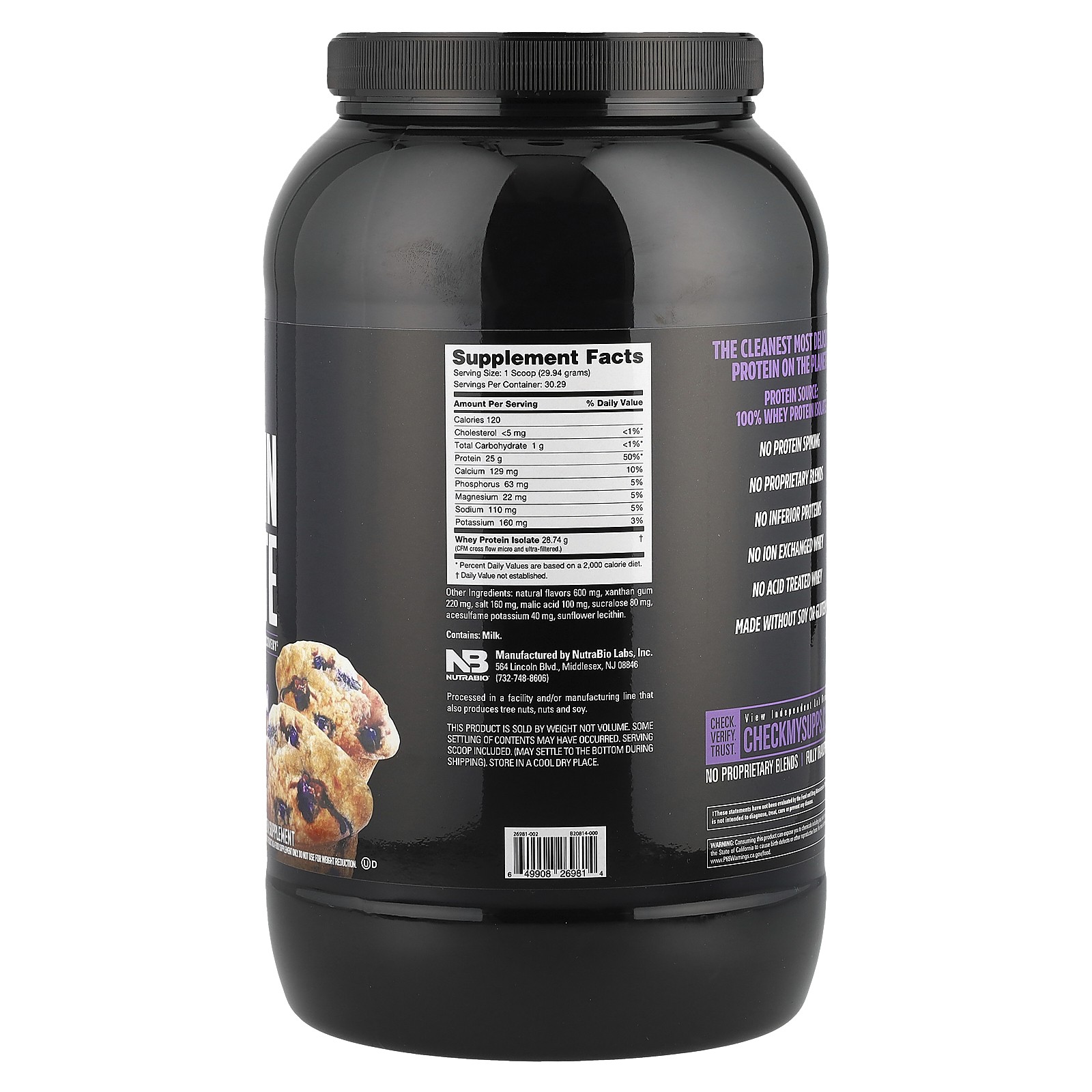 100% Whey Protein Isolate, Blueberry Muffin, 2 lb (907 g)