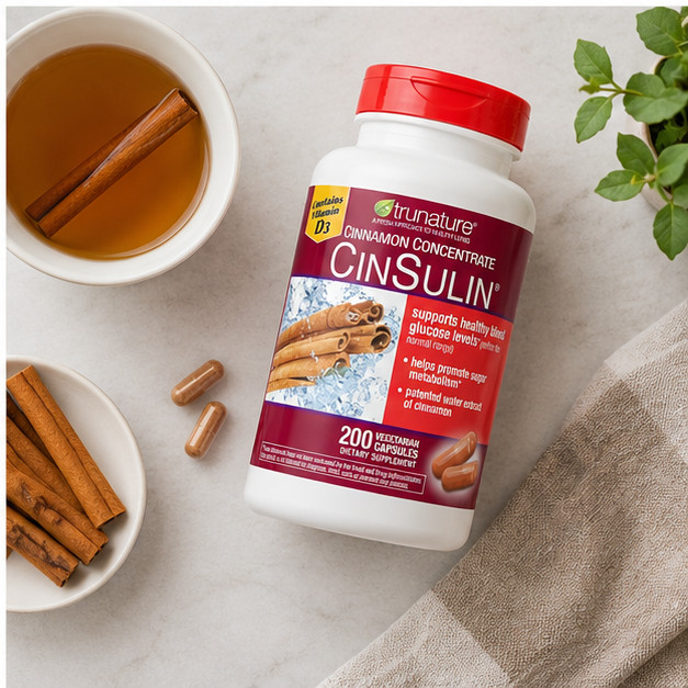 3-Pack Trunature Cinnamon Concentrate Cinsulin 500mg, 200 Vegetarian Capsules