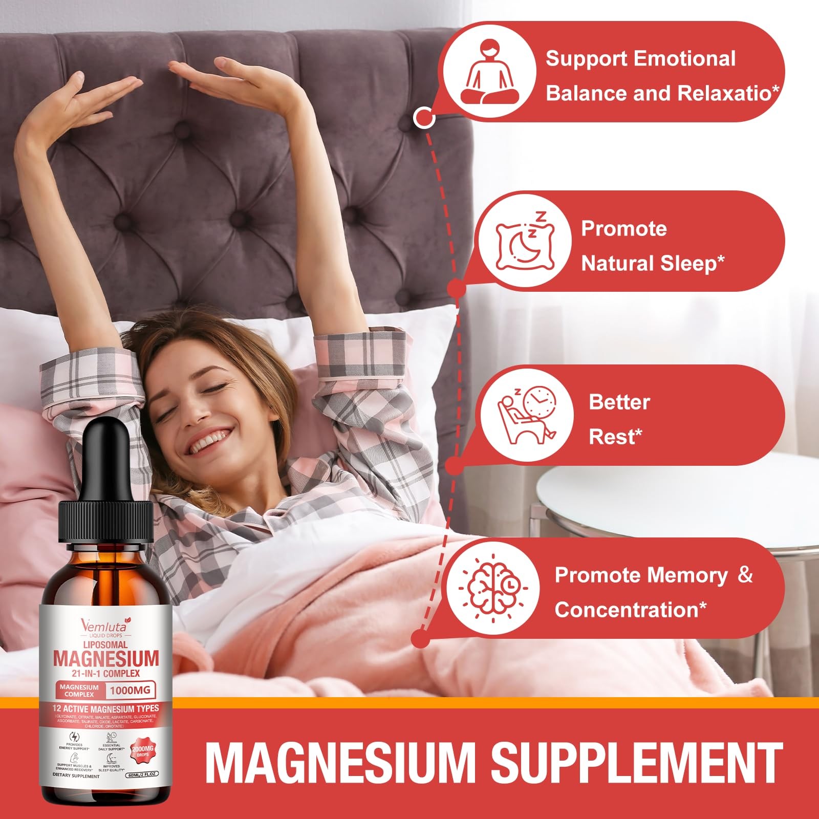 2 Packs 21-in-1 Liposomal 12 Active Magnesium Complex 2000MG+ Liquid Drops – …