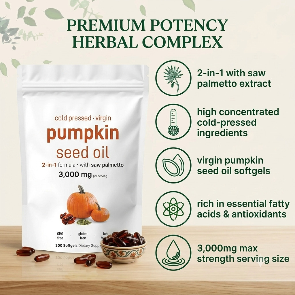 Pumpkin Seed Oil with Saw Palmetto 3000mg 180 Softgels Cold Pressed pack 2 piece