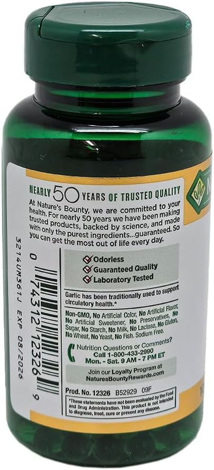 Nature’s Bounty Garlic Extract 1000 mg Softgels 100 ea (Pack of 2)