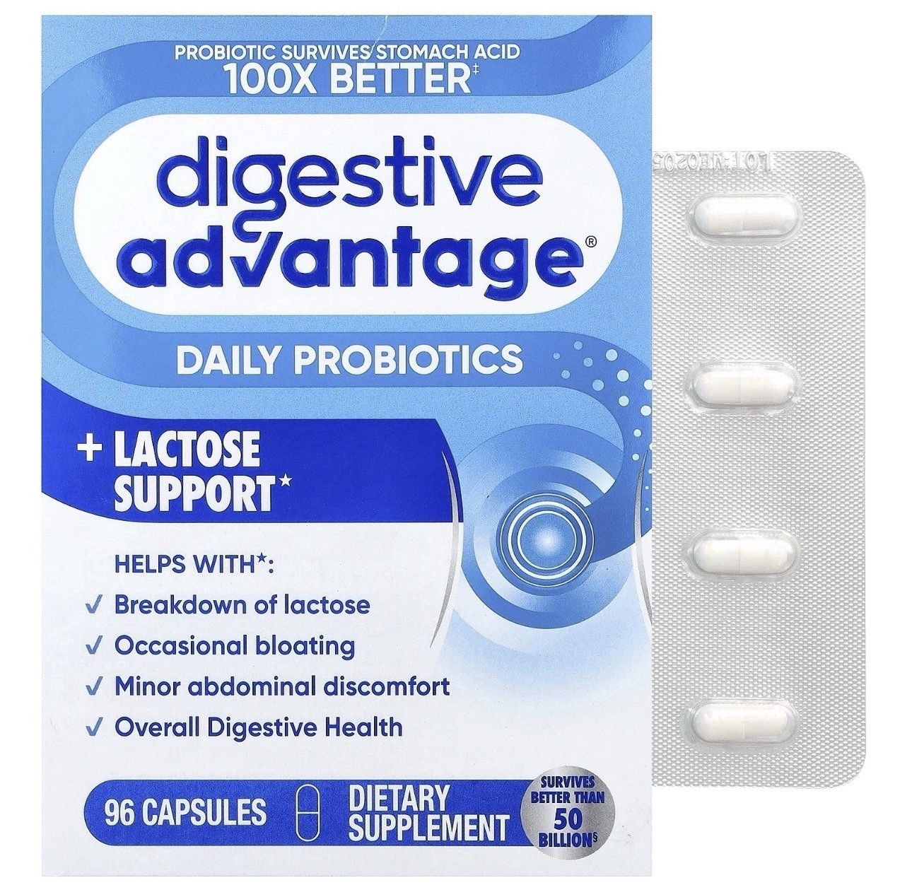 🔥Digestive Advantage®, Daily Probiotics + Lactose Support, 96 Capsules 02/2029