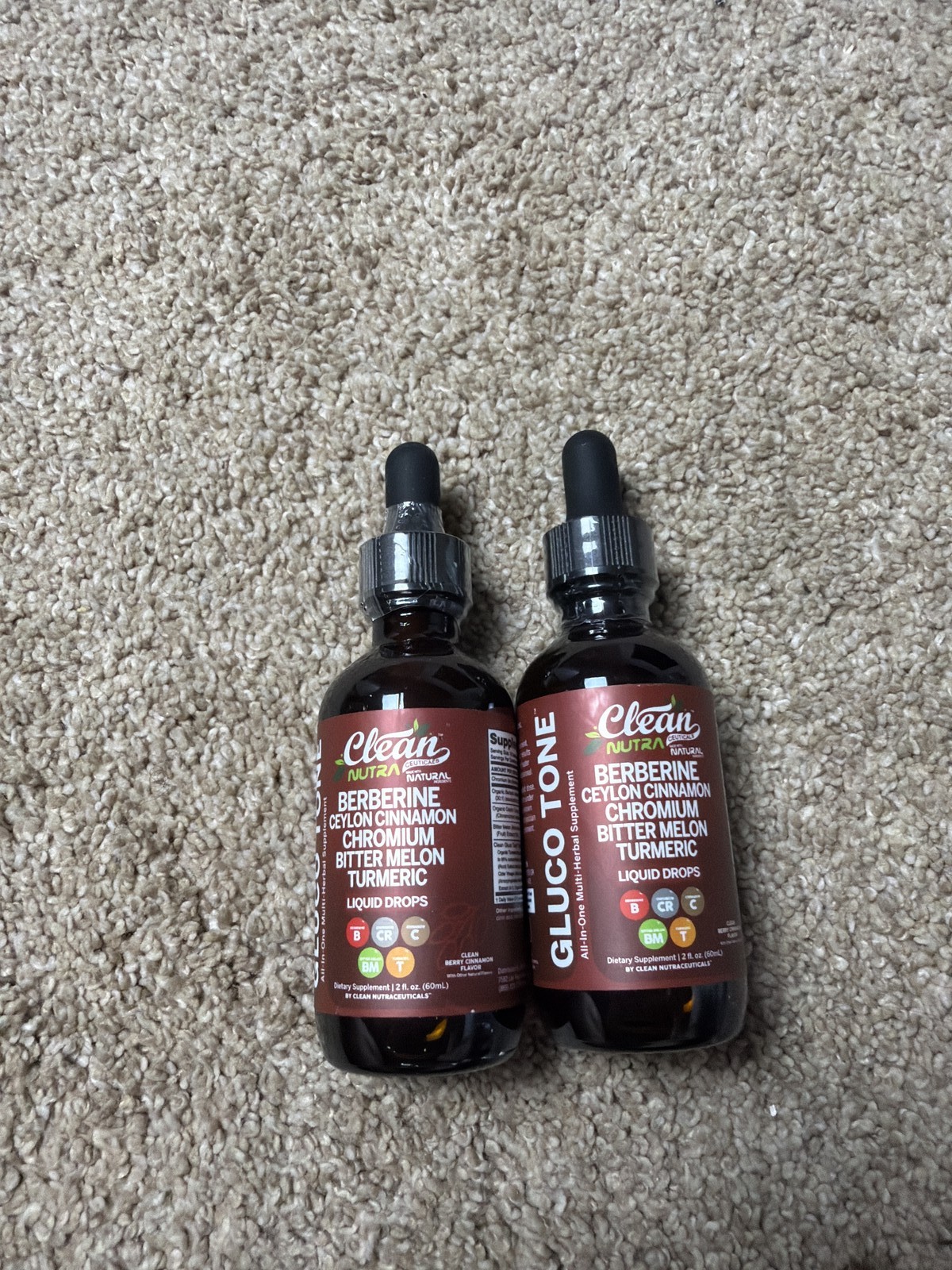 Clean Nutra GLUCO TONE Liquid Drops Berberine Chromium Turmeric 2 Bottle 04/2026