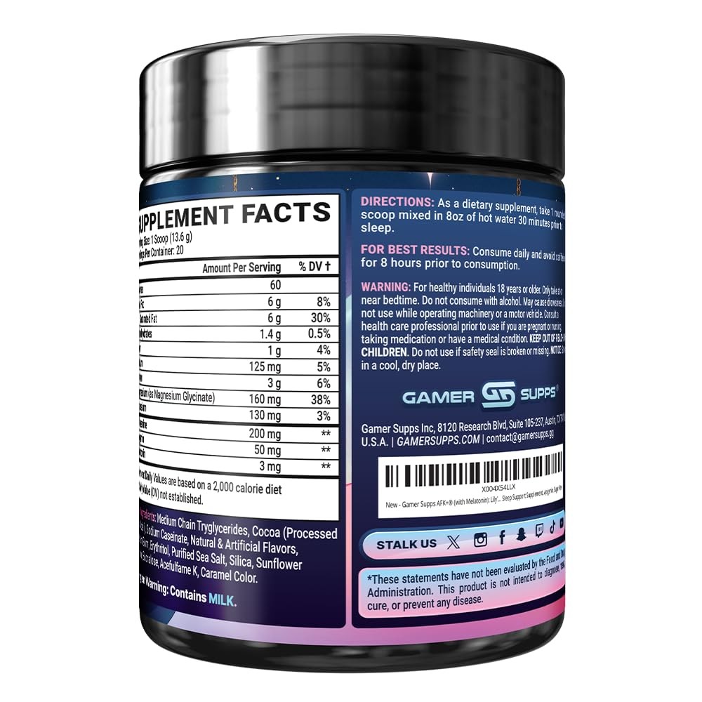 Gamer Supps AFK+® with Melatonin Lily’s Lullaby Hot Cocoa by Shylily 20 Serv…