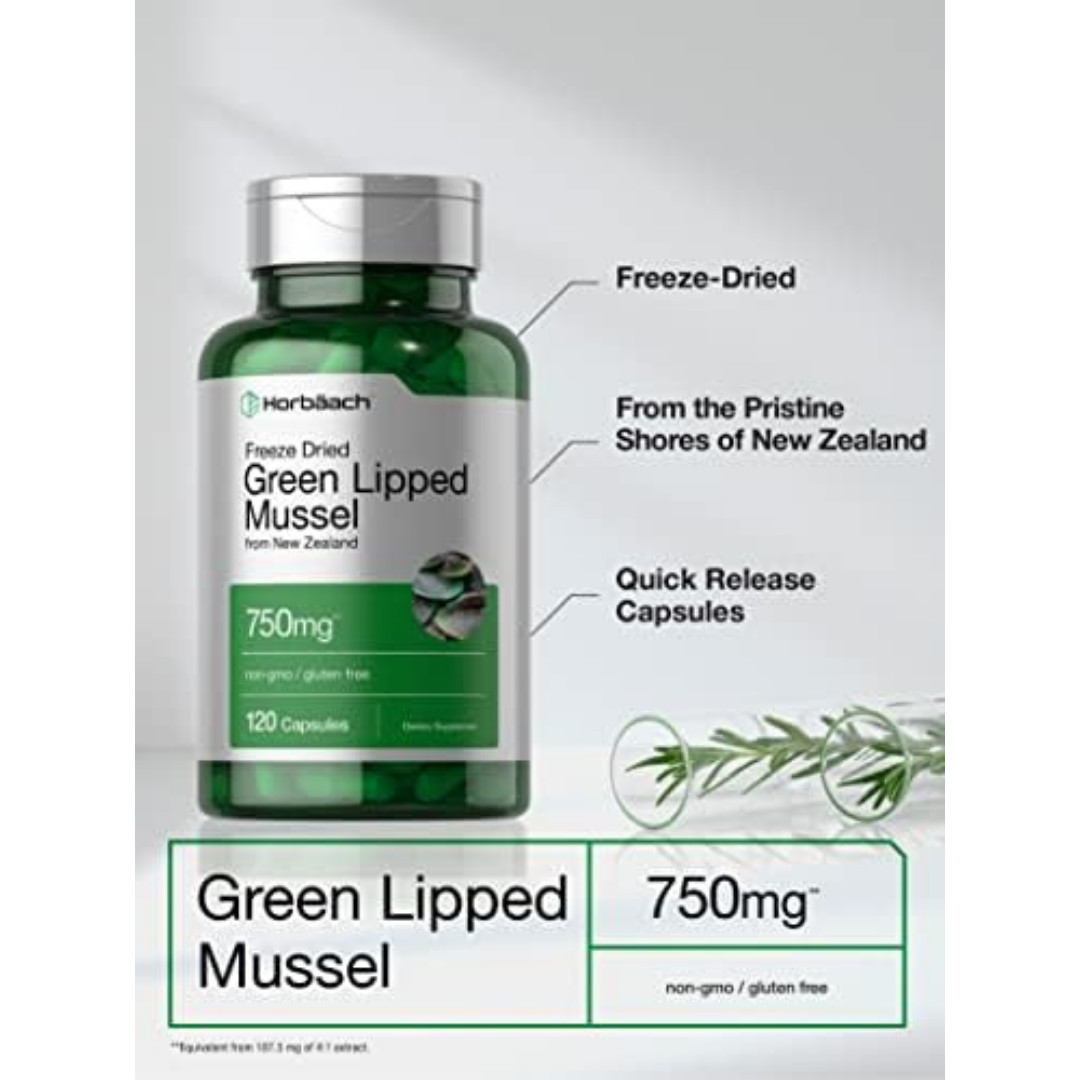 Green Lipped Mussel Capsules 750 mg | 120 Count | from New Zealand | by Horbaach